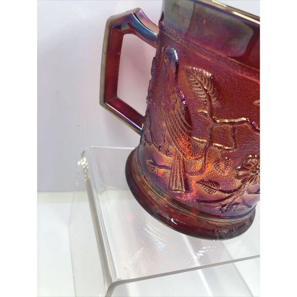1967  ACGA Carnival Glass Club Souvenir Robin Mug Red MCM - Picture 9 of 14